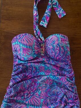 Lilly Pulitzer Pink & Turquoise Tankini Swimsuit Top Size 4